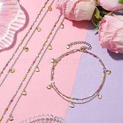 3Pcs 304 Stainless Steel Enamel Link Chains Anklets&nbsp;AJEW-AN00589