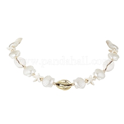 Summer Synthetic Turquoise Starfish & Natural Cowrie Shell & White Imitation Pearl Adjustable Beaded Necklaces&nbsp;NJEW-JN05270-01