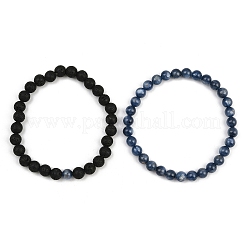 2Pcs Natural Kyanite and Lava Rock Round Beads Stretch Bracelets for Men Women&nbsp;BJEW-JB12391