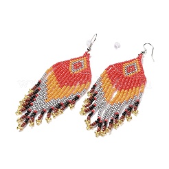 Glass Seed Braided Rhombus with Tassel Chandelier Earrings&nbsp;EJEW-H084-09P