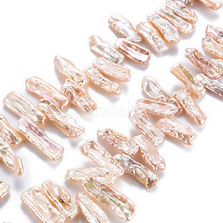 天然ケシパールビーズ連売り  養殖淡水パール  ナゲット  桃パフ  12~27x6~11x3~6mm  穴：0.6mm  約56~58個/連  14.96インチ（38cm）&nbsp;PEAR-S020-H08