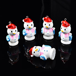 樹脂チャーム  プラチナトーン鉄パーツ  クリスマステーマ  雪だるま  パールピンク  42~44x23~24x19mm  穴：2mm&nbsp;RESI-T028-12A