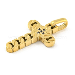 イオンプレーティング（IP）304ステンレスペンダント  ジェットラインストーン付き  クロスチャーム  ゴールドカラー  28x18x3mm  穴：4x5mm&nbsp;STAS-F307-01G