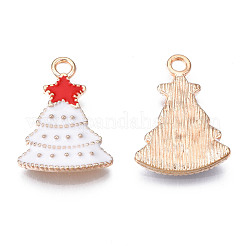 合金エナメルチャーム  カドミウムフリー＆鉛フリー  クリスマスツリー  ライトゴールド  乳白色  22.5x16x2mm  穴：2mm&nbsp;X-ENAM-S115-025