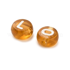不透明なアクリルビーズ  アルファベット付きフラットラウンド  チョコレート  7x4mm  穴：1.6mm  約3846個/500g&nbsp;OACR-H046-02D