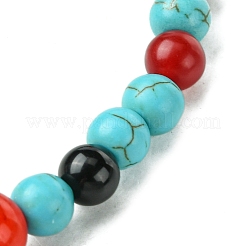 Synthetic Turquoise & Natural Black Onyx & Natural & Dyed Malaysia Jade & Natural Carnelian Stretch Bracelets&nbsp;BJEW-JB11474-01