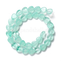 透明なガラスビーズ連  ハート  アクアマリン  9.5~10x10x3.5~4.5mm  穴：0.8~1mm  約35個/連  13.15~13.31インチ（33.4~33.8cm）&nbsp;GLAA-F112-03B