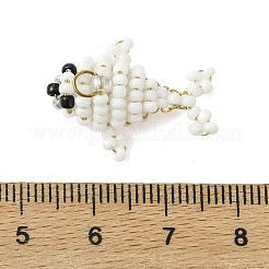 ガラスシードビーズペンダント  海賊犬のチャーム  304ステンレススチールオープン丸カン付き  ホワイト  23x17.5x7.5mm  穴：3mm&nbsp;PALLOY-MZ01339