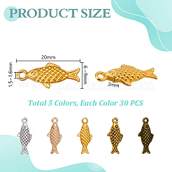 150本5色チベット風アロイペンダント  ジュエリーペンダント  魚  ミックスカラー  20x6~9x3mm  穴：1.5~1.6mm  30個/カラー&nbsp;FIND-GA0008-05