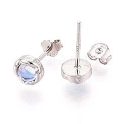 925スターリングシルバースタンドピアス  フラットラウンド  ガラスと  プラチナ  6mm&nbsp;STER-N016-82P