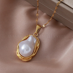 Vintage 304 Stainless Steel & Imitaiton Irregular Pearl Pendant Necklaces for Women&nbsp;LS-UB6404