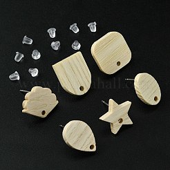 12Pcs 6 Styles Ash Wood Stud Earring Findings&nbsp;EJEW-FS0001-13