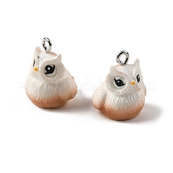 不透明樹脂ペンダント  フクロウのチャーム  プラチナトーンの鉄ループ付き  ホワイト  19~20x15~16x17~17.5mm  穴：2mm&nbsp;RESI-G129-08