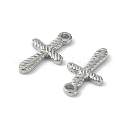 変色しない304ステンレススチールペンダント  クロスチャーム  ステンレス鋼色  20x11.5x2mm  穴：2mm&nbsp;LS-STAS-F294-01F-P