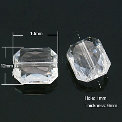ファセット長方形無色透明アクリルビーズ  ネームブレスレット＆ジュエリー作り用  10x12x6mm  穴：1mm&nbsp;X-TACR-524-01