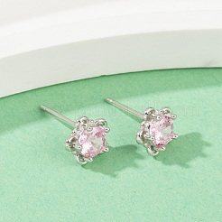 925スターリングシルバーキュービックジルコニアスタッドピアス  花  銀  7.5x8mm&nbsp;EJEW-V019-02P