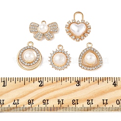 20スタイルの合金ラインストーンチャーム5個。  ABSの模造パールと  カドミウムフリー＆鉛フリー  蝶結び  クリスタル  15~23.5x16~21x5~9mm  穴：1.6~2mm  4個/スタイル&nbsp;ALRI-FS0001-06