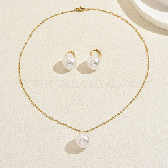Women's Stainless Steel & Imitation Pearl Earrings & Pendant Necklaces Sets&nbsp;GB5667