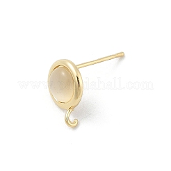 Brass Pave Cat Eye Cabochon With Round Shape Stud Earring Findings&nbsp;KK-E791-20G