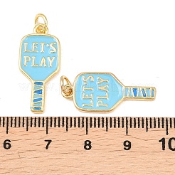 真鍮製エナメルペンダント  ピックルボールチャーム  18KGP本金メッキ  ブルー  24x10.5x2mm  穴：3.5mm  丸カン：5x0.8ミリ  3.5mm内径&nbsp;KK-I478-03G-02