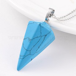 コーン振り子プラチナトーン真鍮天然＆合成混合石ペンダント  39~41x18~19mm  穴：5x8mm&nbsp;G-F267-05