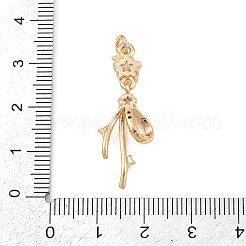 真鍮製マイクロパヴェキュービックジルコニアペンダント  スター  18KGP本金メッキ  32x11.5x5mm  穴：3mm&nbsp;KK-K407-50G