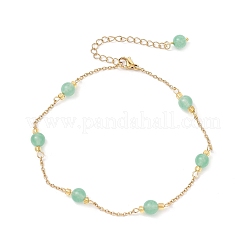 3Pcs 3 Colors Dyed Round Natural Malaysia Jade & 304 Stainless Steel Cable Chain Ankelets&nbsp;AJEW-AN00701