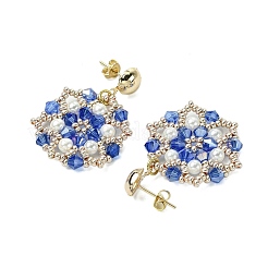 Flower Handmade Glass Seed Beads & Shell Pearl Dangle Stud Earrings&nbsp;EJEW-MZ00361-03