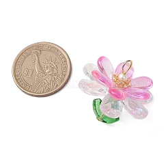 ガラスとアクリルのペンダント  蓮のチャーム  金色の鉄のループで  ピンク  31x35mm  穴：5x3.5mm&nbsp;PALLOY-MZ01163-03