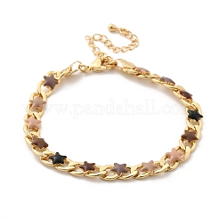 Star Brass Enamel Curb Chain Bracelets for Women&nbsp;BJEW-B125-02G