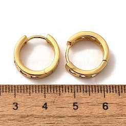 ピンクキュービックジルコニアハートフープピアス  女性のためのラックメッキ真鍮ジュエリー  鉛フリー＆カドミウムフリー  18KGP本金メッキ  15x5x16mm  ピン：1mm&nbsp;EJEW-H093-13G