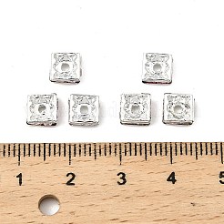 真鍮製ラインストーンスペーサービーズ  グレードA  正方形  ニッケルフリー  銀  ライトローズ  6x6x3mm  穴：1mm&nbsp;RSB072-07S