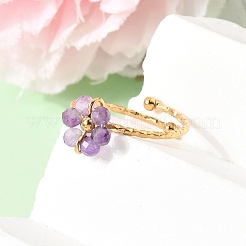 Adjustable 304 Stainless Steel with Natural Mixed Stone Cuff Open Rings&nbsp;RJEW-P187-01G-08