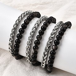 Natural Silver Leaf Jasper Round Beads Multi-strand Bracelets&nbsp;BJEW-D330-02P-07