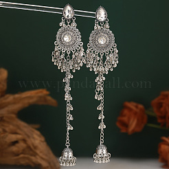 Zinc Alloy Teardrop with Bell Tassel Stud Earrings&nbsp;FS-WGE0B22-03