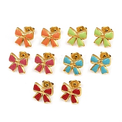 304 Stainless Steel Enamel Bowknot Stud Earrings&nbsp;EJEW-K268-17G