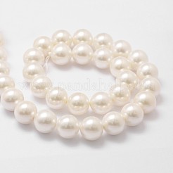 シェルパールビーズ連売り  グレードA  ラウンド  フローラルホワイト  14mm  穴：1mm  約28~29個/連  16インチ&nbsp;X-BSHE-L026-03-14mm