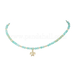 3Pcs 3 Styles Ocean Brass Turtle Pendant Faceted Round  Natural Aquamarine & Amazonite & Dyed Agate Beaded Necklaces&nbsp;NJEW-JN05736