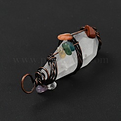 天然水晶の先の尖った大きなペンダント  ファセットバレットチャーム  赤銅調の真鍮のパーツとミックスチップストーンを使用  カドミウムフリー＆鉛フリー  51~55x15~17x17~19mm  穴：5~6mm&nbsp;G-G860-03R-07
