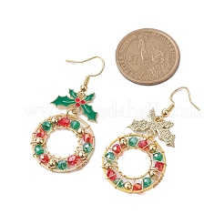 Christmas Wreath Electroplated Glass Bead Dangle Earrings&nbsp;EJEW-TA00509