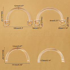 2個2スタイルアクリルバッグハンドル  合金リング付き  半円  バッグアクセサリー用  透明  9x14.1x1.2cmと10.5x16x1.2cm  1個/スタイル&nbsp;FIND-WR0001-64