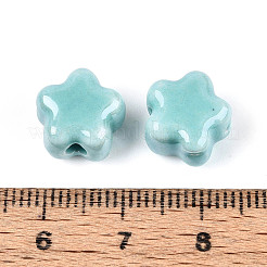 手作りの磁器ビーズ  スモモの花  光沢釉の磁器  淡いターコイズ  10.5~11x11~11.5x7.5~8mm  穴：2~2.5mm&nbsp;PORC-N011-04K-01