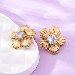 304 Stainless Steel Rhinestone Stud Earrings&nbsp;EJEW-R027-03G