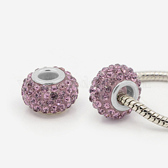レジンラインストーンヨーロピアンビーズ  大穴ビーズ  ロンデル  白金金属色  ミックスカラー  15x10mm  穴：5mm&nbsp;X-MPDL-J018-P