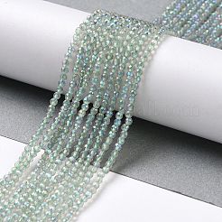 電気メッキ透明ガラスビーズ連売り  虹メッキ  多面カットラウンド  淡緑色  2mm  穴：0.7mm  約160~178個/連  13.58 ~14.17インチ（34.5~36cm）&nbsp;GLAA-H021-01A-FR07