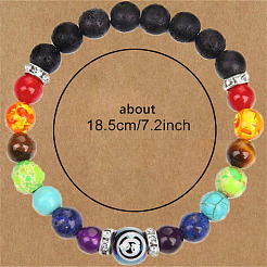 12 Constellations 7 Chakra Natural Lava Rock & Agate & Amethyst & Tiger Eye & Turquoise & Glass Round Beadeed Stretch Bracelets&nbsp;WG33A89-04