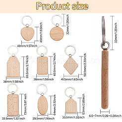 32個 8スタイルの木製ブランクペンダントキーホルダー  合金と鉄のキーホルダー付き  DIYクラフトレーザー彫刻用  混合図形  75~100mm  4個/スタイル&nbsp;KEYC-GL0001-12