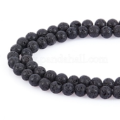 天然溶岩石ジェムストーンラウンドビーズ連売り  ブラック  4~5mm  穴：0.8mm  約94個/連  15.7インチ&nbsp;X-G-R285-4mm-06