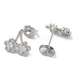 ガラス付き真鍮ラインストーンダングルスタッドピアス  花  プラチナ  11.5x14mm&nbsp;EJEW-Z021-08P