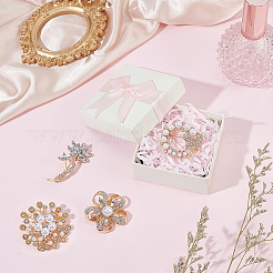 服用の花の合金ラインストーンラペルピン  プラスチック製の模造真珠ビーズ付き  プラチナ·ゴールデン  38.5~52.5x25~47.5mm  1個/スタイル&nbsp;JEWB-ME0001-30
